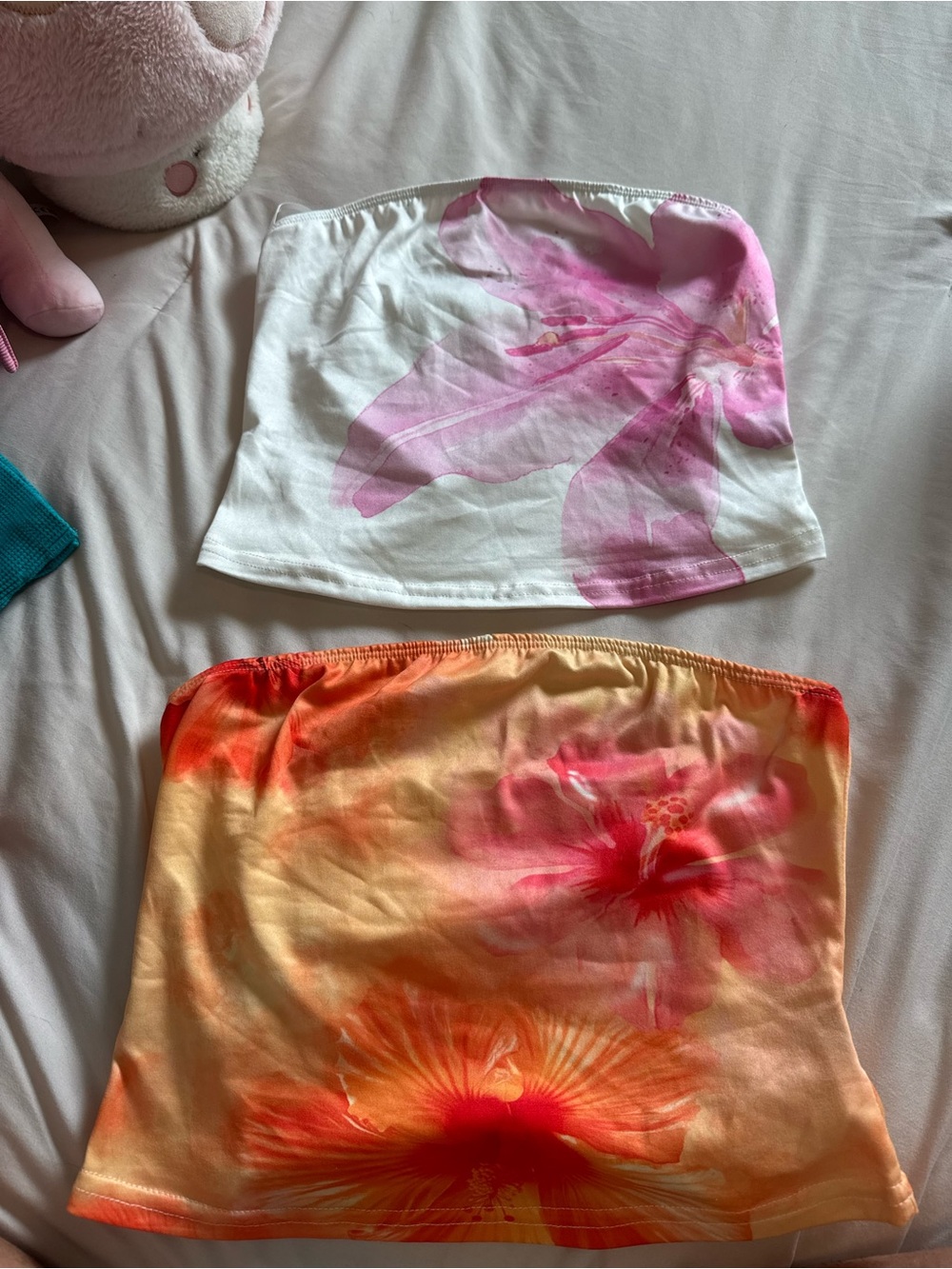 SHEIN White & Orange Floral Tube Crop Tops (2-Pack)